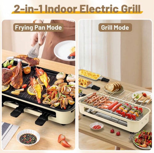 Electric Indoor Grill,2 in 1 Indoor Grills for Kitchen with Grill Net & Non-Stick Cooking Removable Plate, Temperature Control, Dishwasher Safe, 1800W Smokeless barbecue Universal Griddle