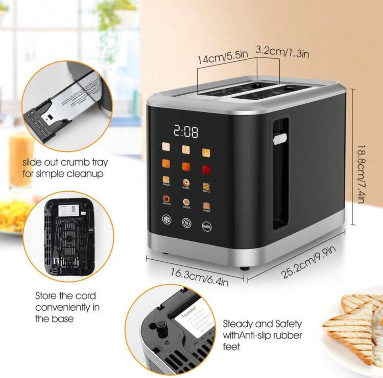 The Ultimate Touch Screen 2-Slice Toaster-Precision Toasting