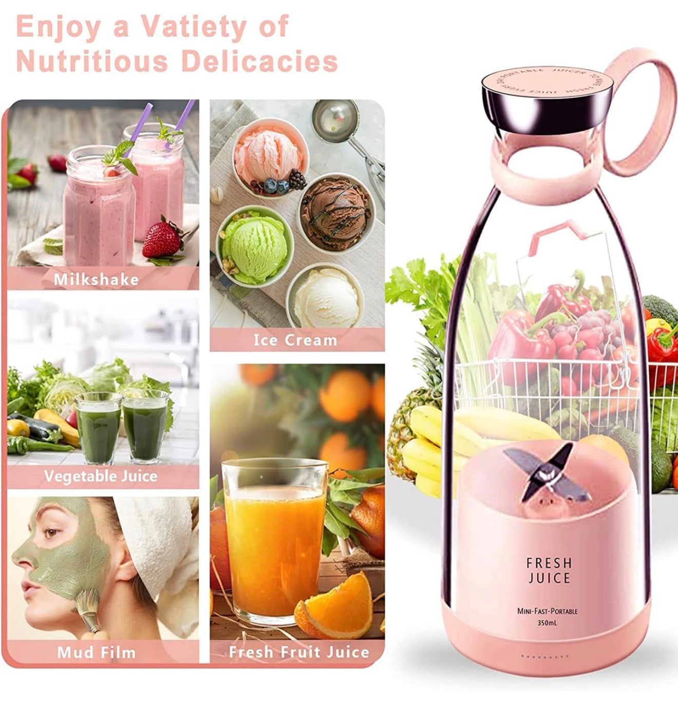 Portable Electric Juicer blender-350 ml USB rechargeable Fruit Mixer