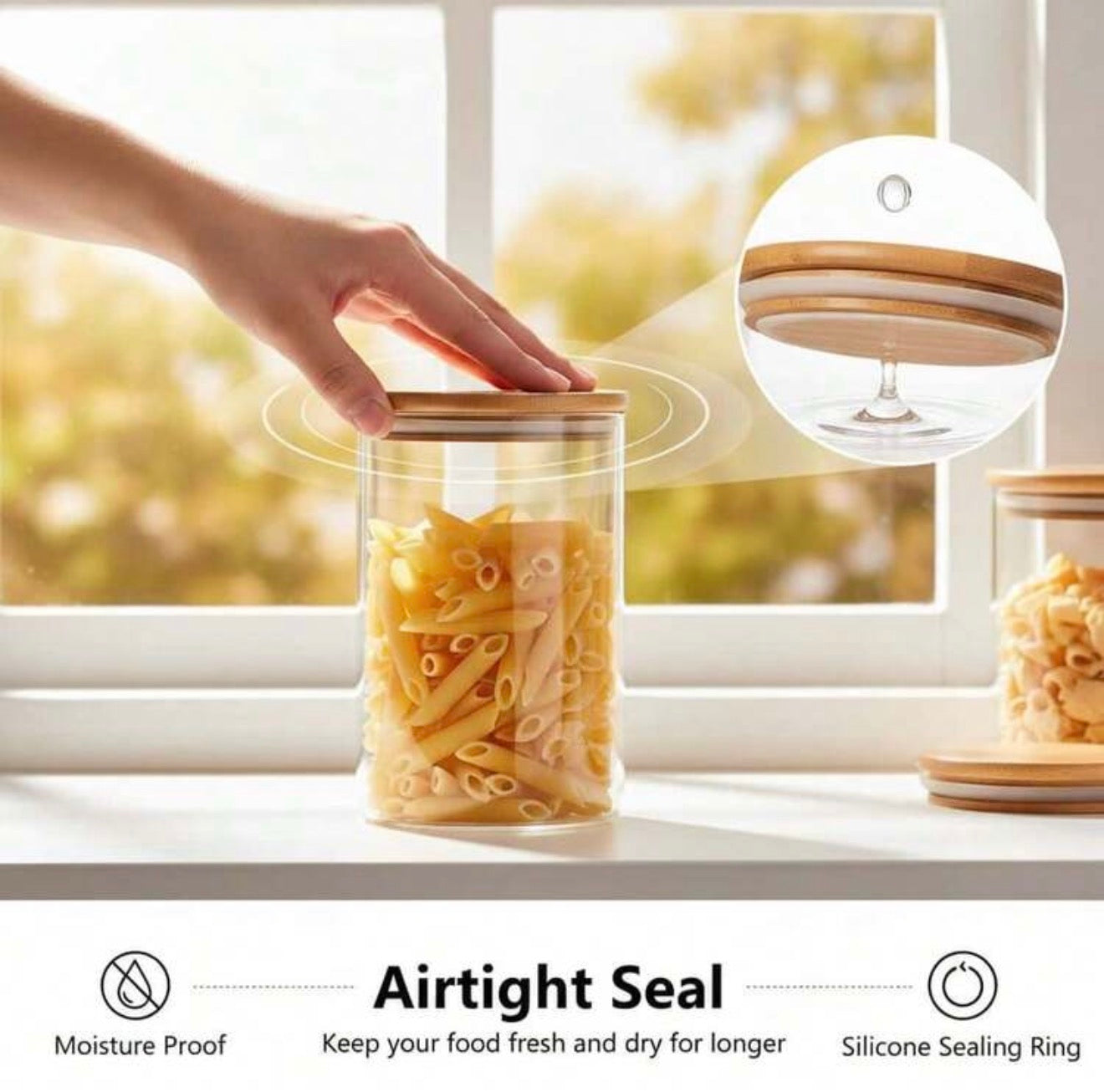 Glass Pantry Organization Set with Airtight Bamboo Lids