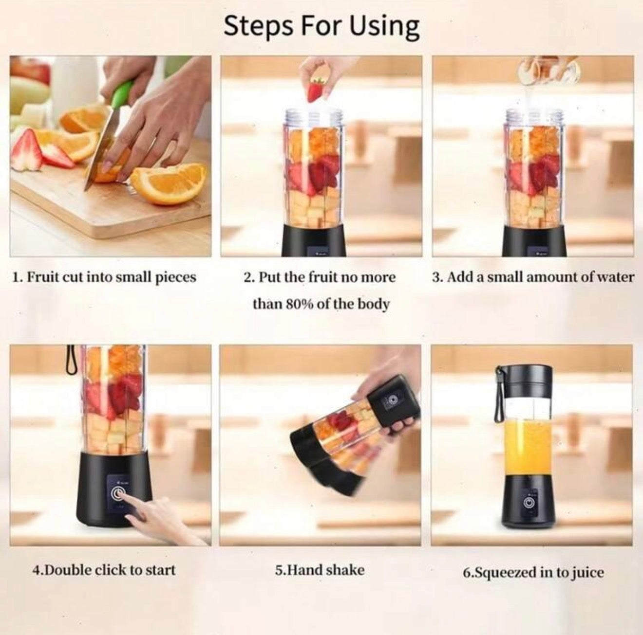 Happy Home Portable Blender | 380 USB-C Rechargeable Travel Juicer