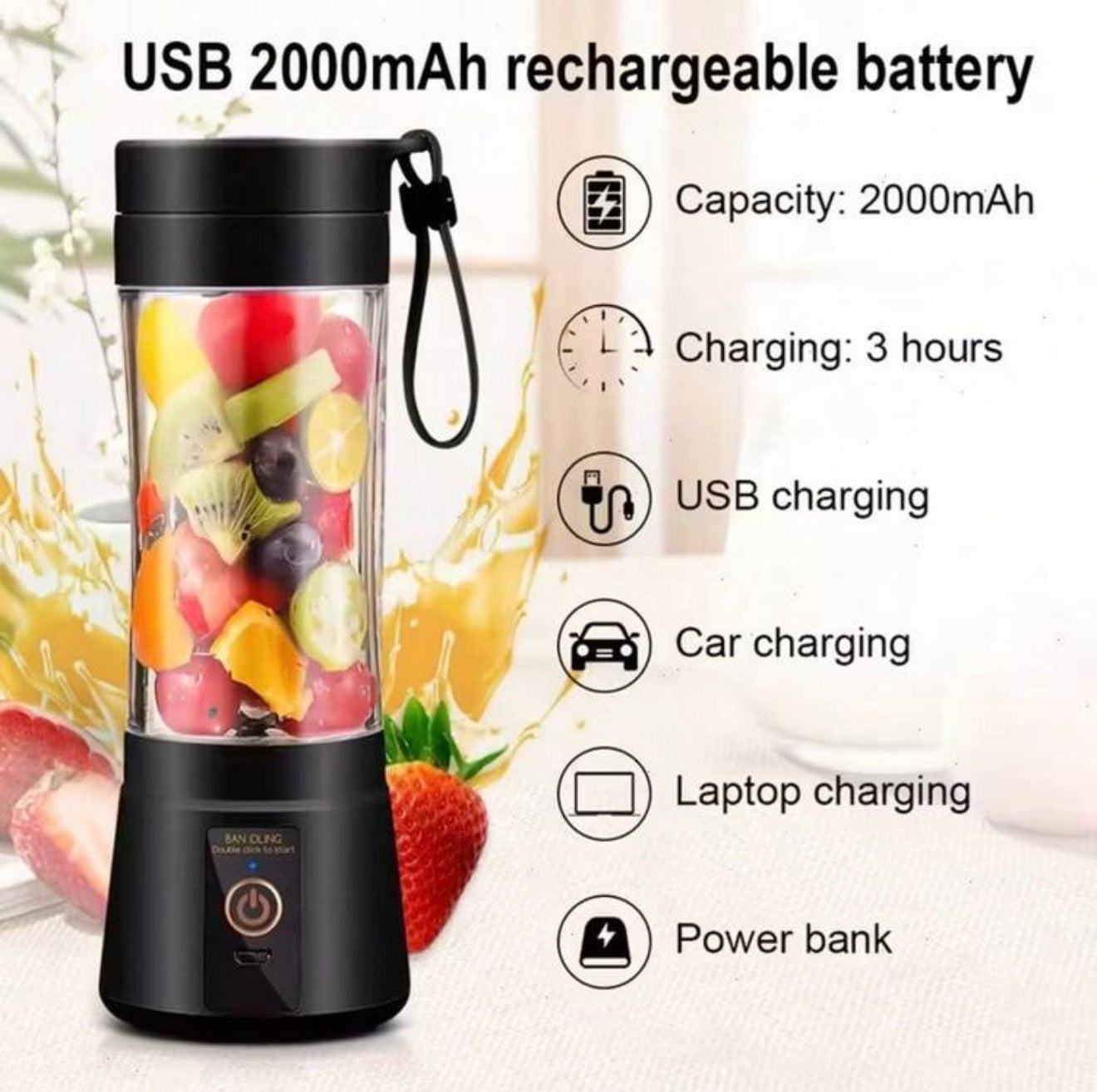 Happy Home Portable Blender | 380 USB-C Rechargeable Travel Juicer