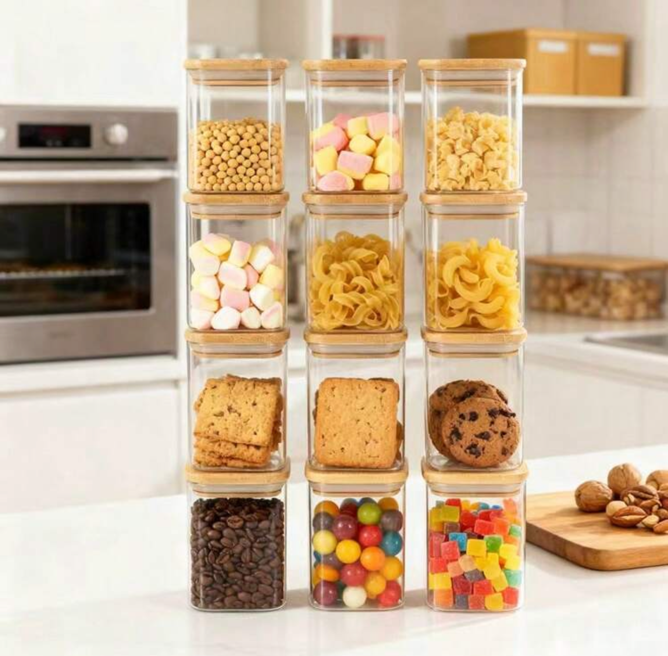 Glass Pantry Organization Set with Airtight Bamboo Lids