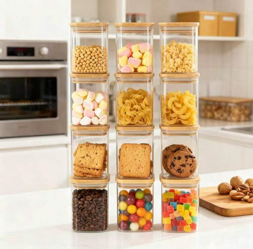 Glass Pantry Organization Set with Airtight Bamboo Lids